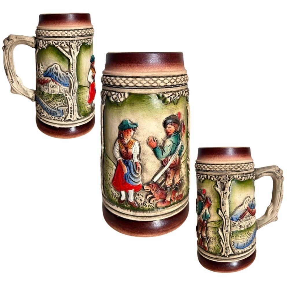 West German Beer Stein Collectible Colorful Pictorial Landscape Ceramic